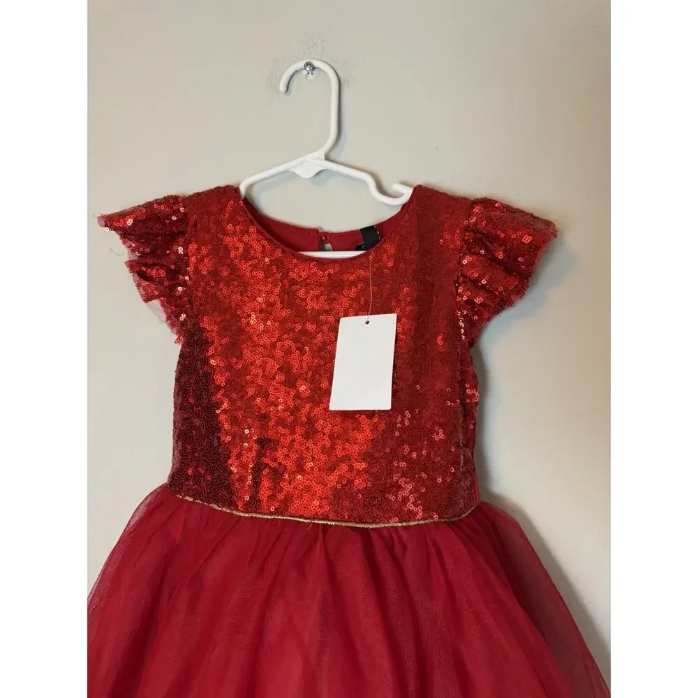 Zunie Red Christmas Sequins Reindeer Dress Tulle Girls Sz 5 NWT $74